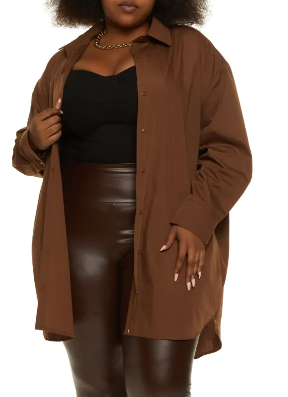 Plus Size Solid Button Front Oversized Shirt sold by Rainbow