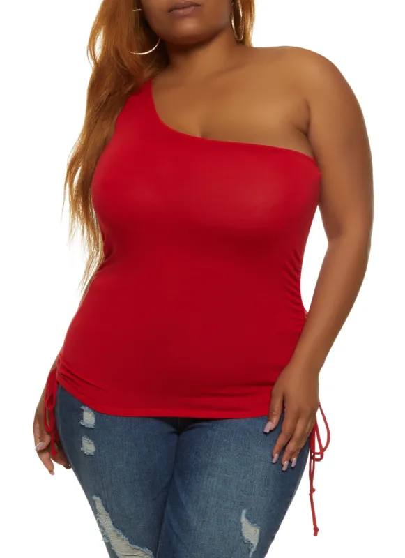Plus Size One Shoulder Ruched Side Top sold by Rainbow