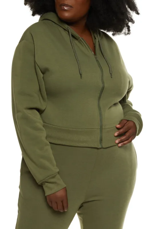 Plus Size Fleece Solid Zip Front Hoodie sold by Rainbow