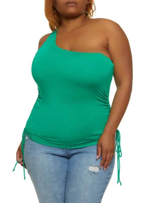Plus Size One Shoulder Ruched Side Top sold by Rainbow