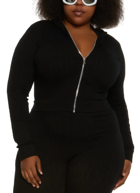 Plus Size Seamless Cable Knit Zip Front Hoodie sold by Rainbow