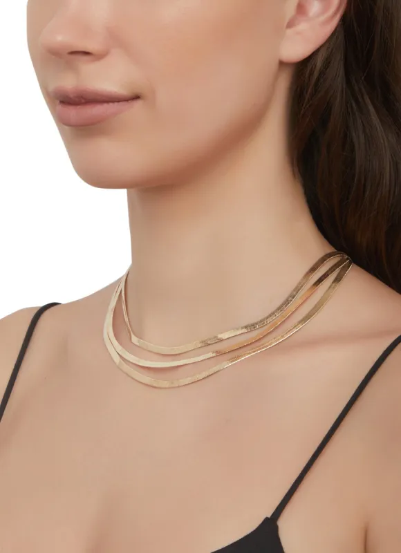 Metallic Layered Snake Chain Necklace sold by Rainbow