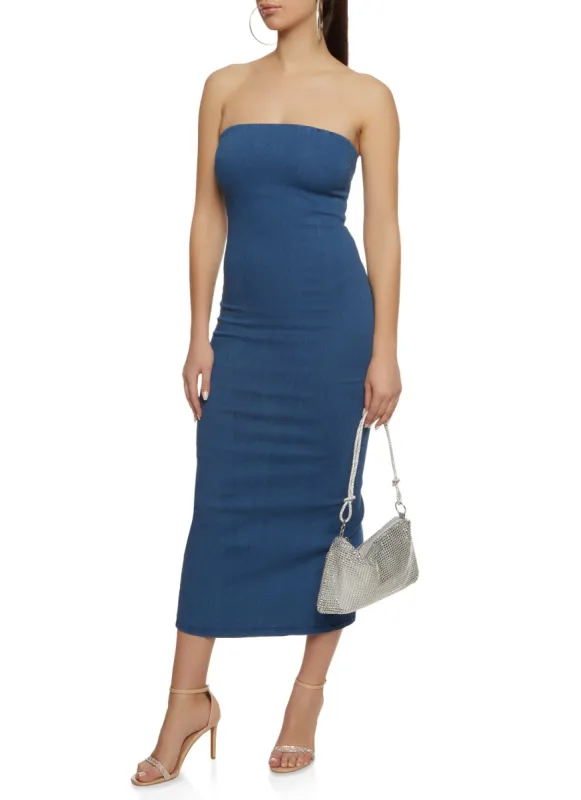 Zip Back Denim Tube Dress sold by Rainbow