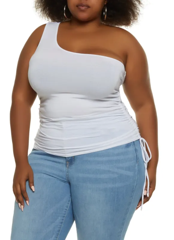 Plus Size One Shoulder Ruched Side Top sold by Rainbow