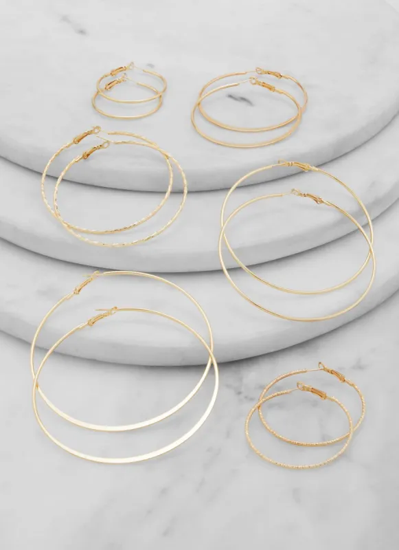 Set of 6 Assorted Textured Hoop Earrings sold by Rainbow
