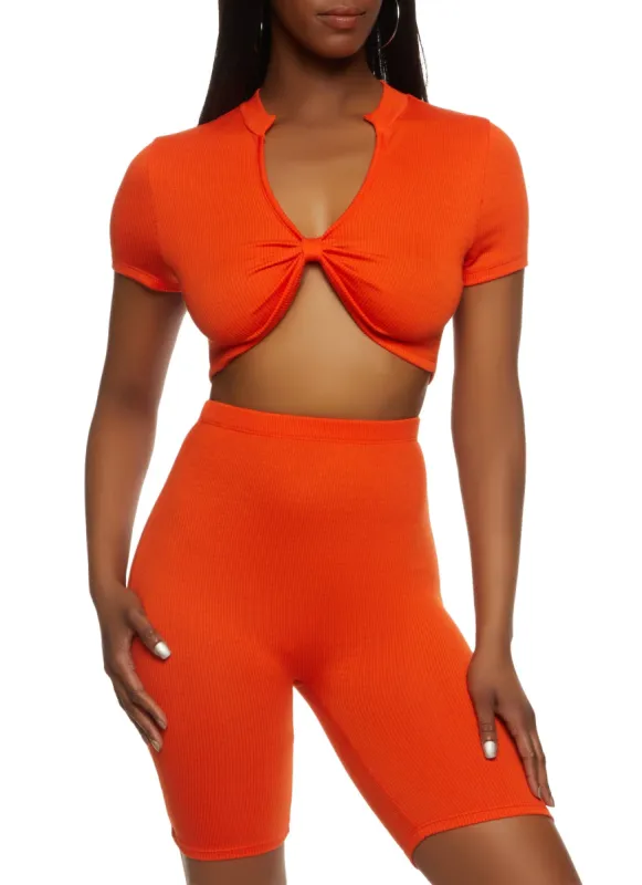 Bow Short Sleeve Crop Top and Biker Shorts sold by Rainbow