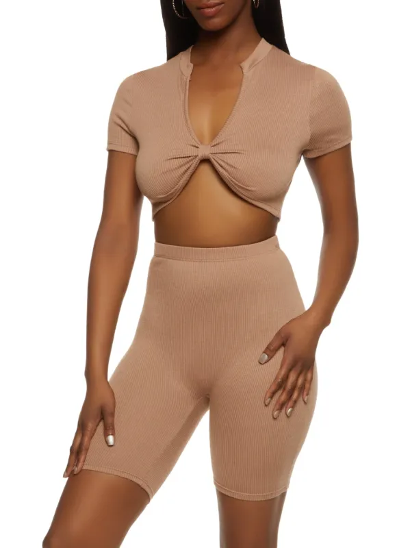 Bow Short Sleeve Crop Top and Biker Shorts sold by Rainbow