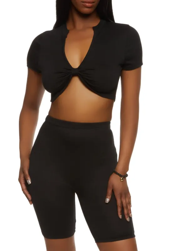Bow Short Sleeve Crop Top and Biker Shorts sold by Rainbow