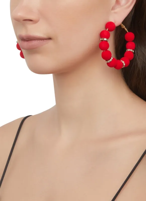 Rhinestone Velvet Beaded Hoop Earrings sold by Rainbow
