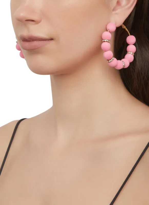 Rhinestone Velvet Beaded Hoop Earrings sold by Rainbow