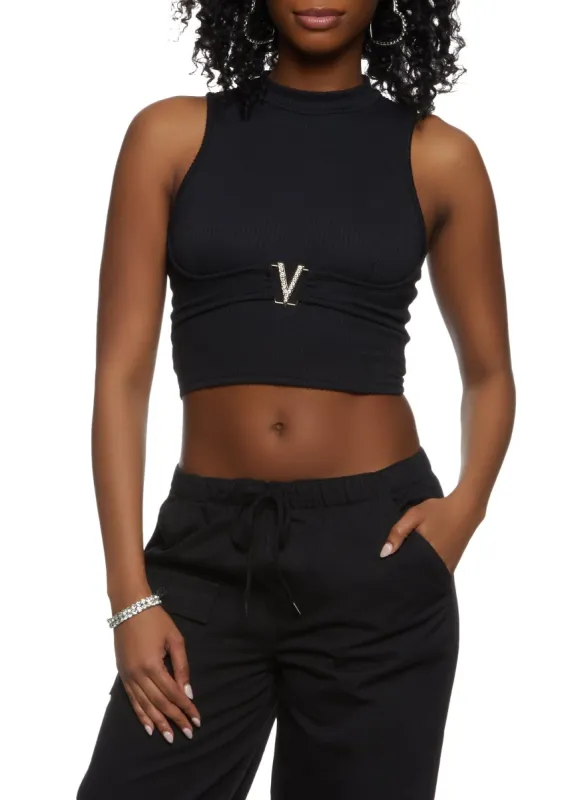 Rhinestone Buckle Mock Neck Tank Top sold by Rainbow