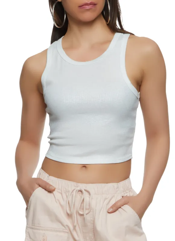 Ribbed Knit Racerback Cropped Tank Top sold by Rainbow