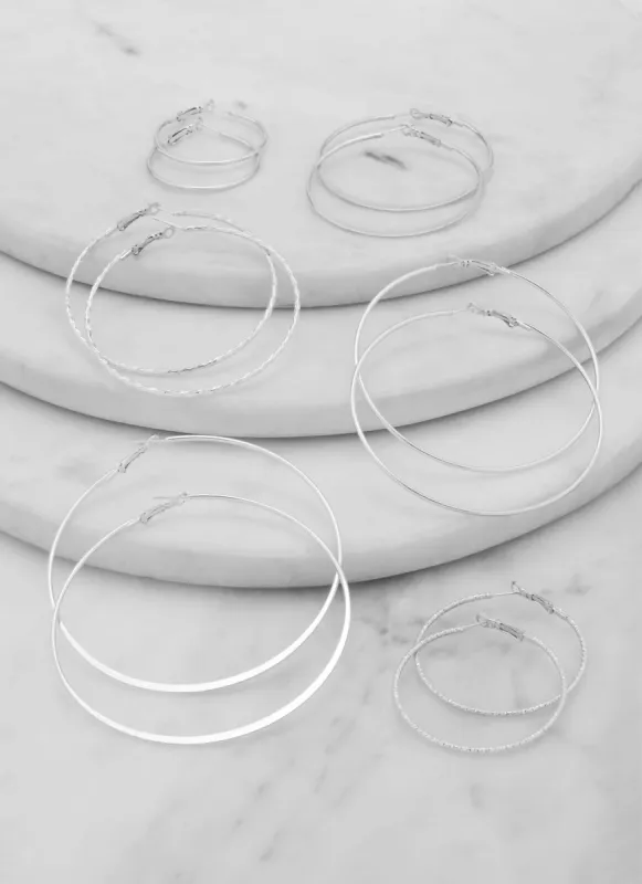 Set of 6 Assorted Textured Hoop Earrings sold by Rainbow