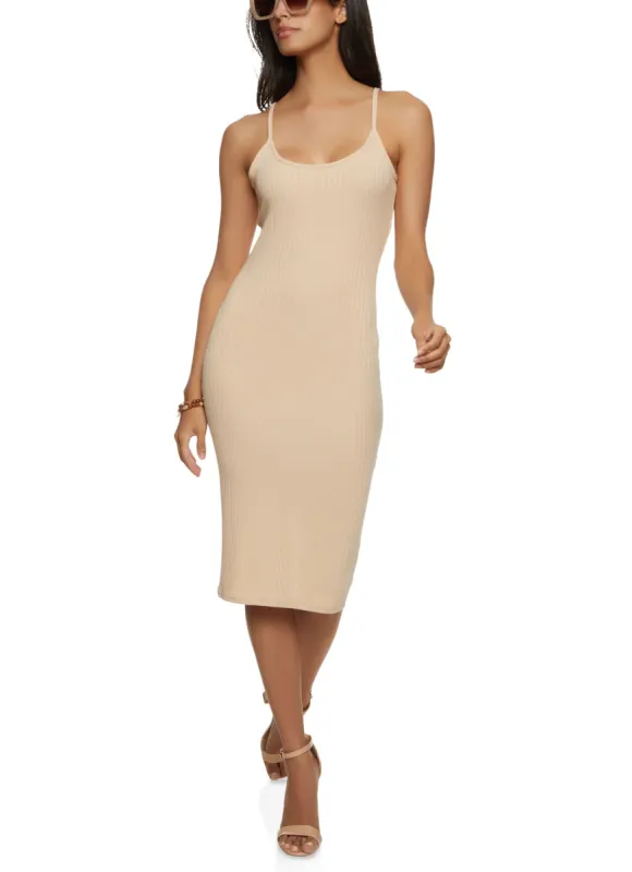 Rib Knit Scoop Neck Midi Dress sold by Rainbow