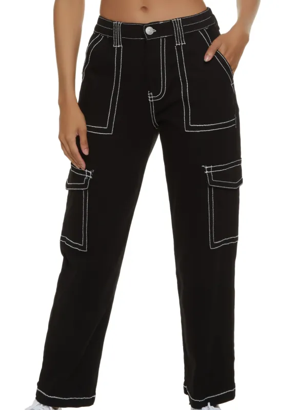 Contrast Stitch Straight Leg Cargo Pants sold by Rainbow