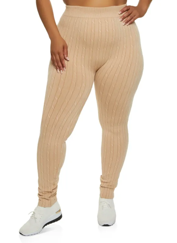 Plus Size Seamless Cable Knit Leggings sold by Rainbow