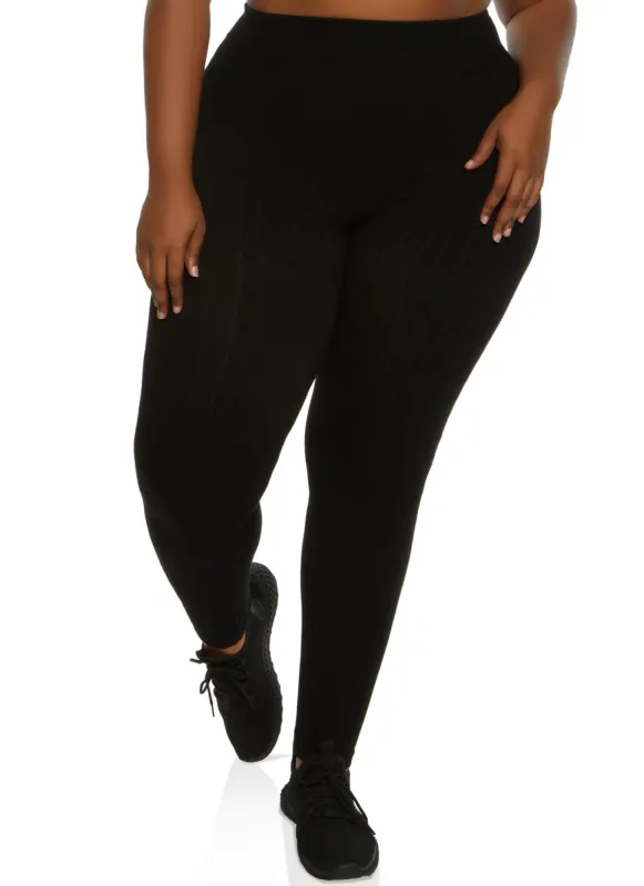 Plus Size Seamless Cable Knit Leggings sold by Rainbow