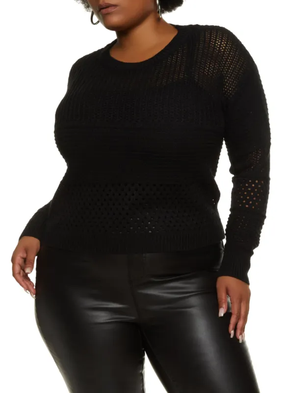 Plus Size Pointelle Knit Pullover Sweater sold by Rainbow