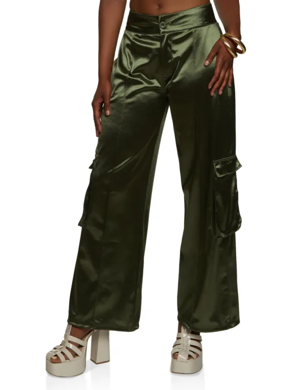 Satin Straight Leg Cargo Pants sold by Rainbow