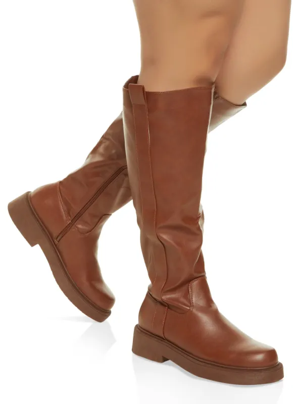 Faux Leather Round Toe Wide Calf Tall Boots sold by Rainbow