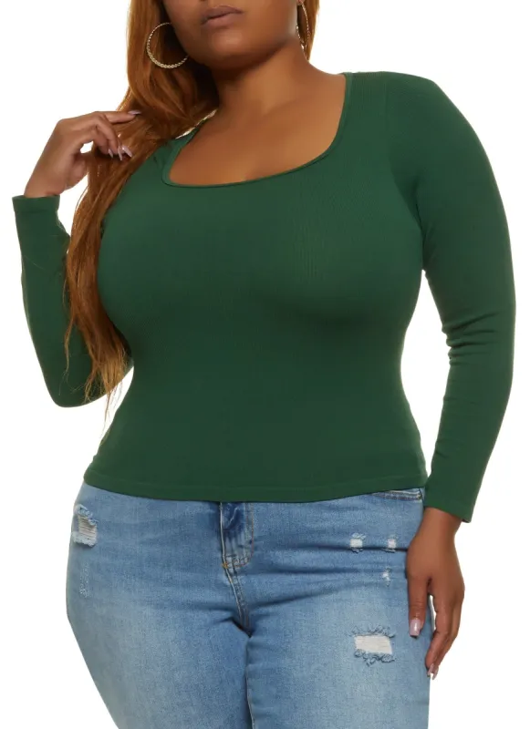 Plus Size Ribbed Seamless Square Neck Top sold by Rainbow