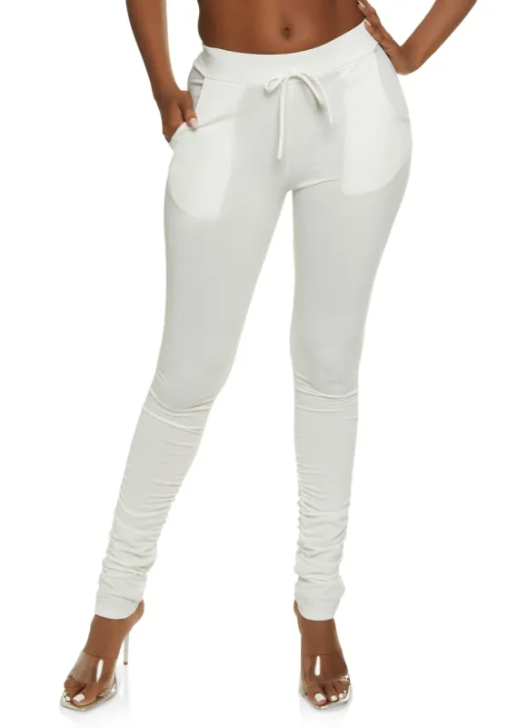 Solid Faux Drawstring Ruched Pants sold by Rainbow