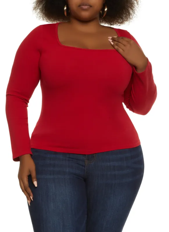 Plus Size Ribbed Seamless Square Neck Top sold by Rainbow