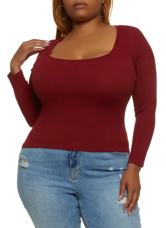 Plus Size Ribbed Seamless Square Neck Top sold by Rainbow