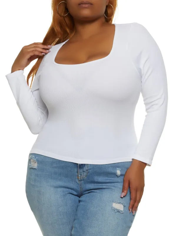 Plus Size Ribbed Seamless Square Neck Top sold by Rainbow