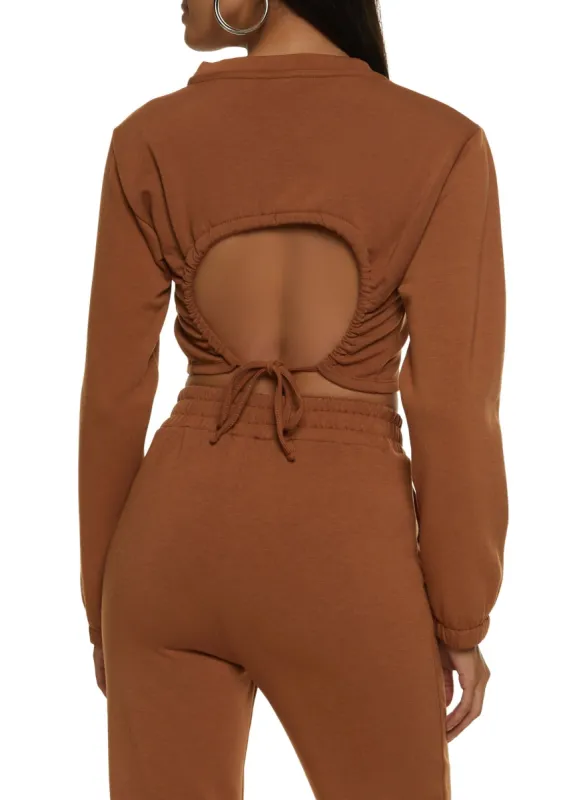 Fleece Drawstring Cut Out Back Sweatshirt sold by Rainbow