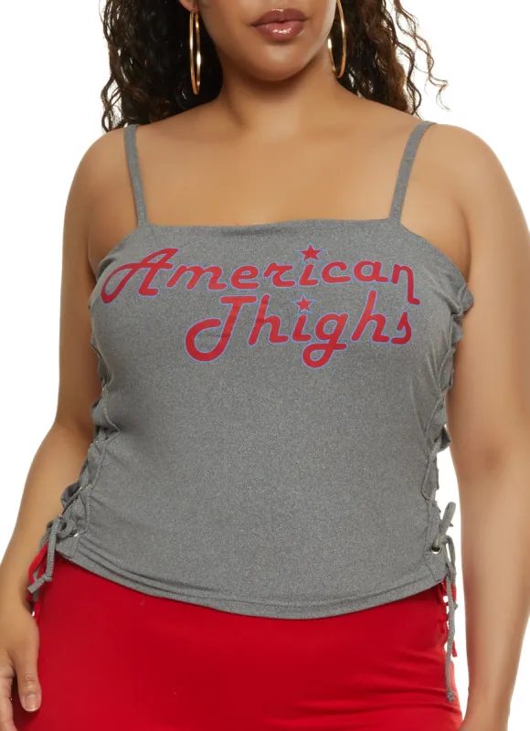 Plus Size American Thighs Lace Up Side Tank Top sold by Rainbow