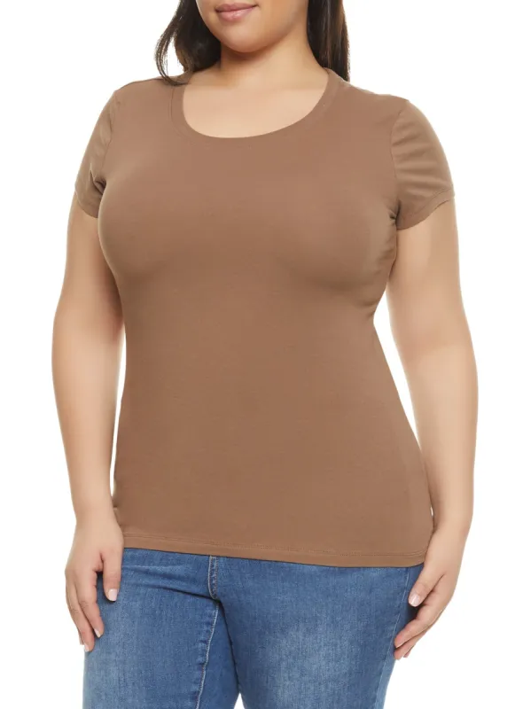 Plus Size Basic Short Sleeve Crew Neck Tee sold by Rainbow