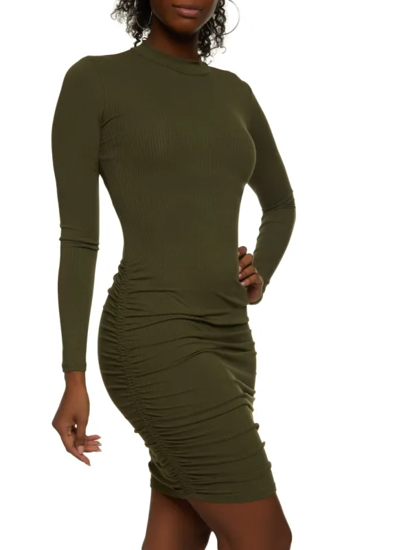Ribbed Mock Neck Ruched Midi Dress sold by Rainbow