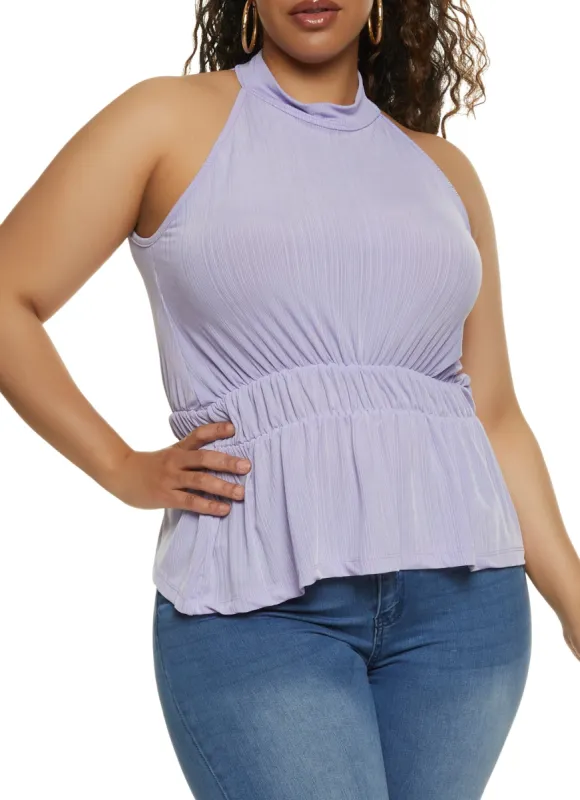 Plus Size Ribbed High Neck Ruched Waist Top sold by Rainbow
