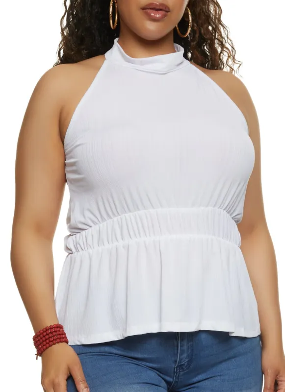 Plus Size Ribbed High Neck Ruched Waist Top sold by Rainbow