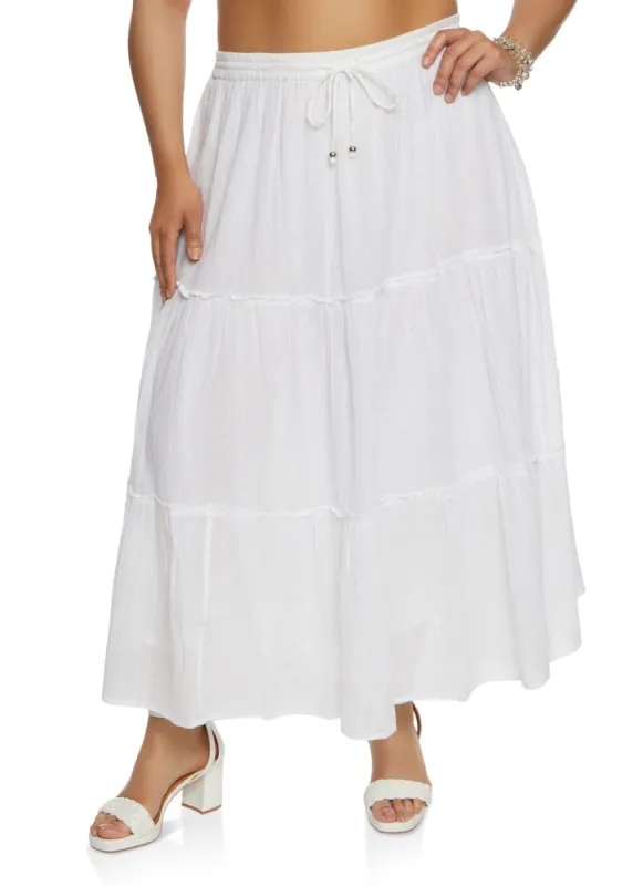 Plus Size Gauze Knit Tiered Maxi Skirt sold by Rainbow