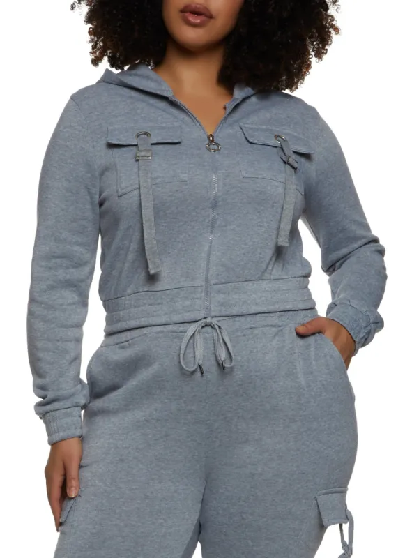 Plus Size Pocket Detail Zip Front Hoodie sold by Rainbow