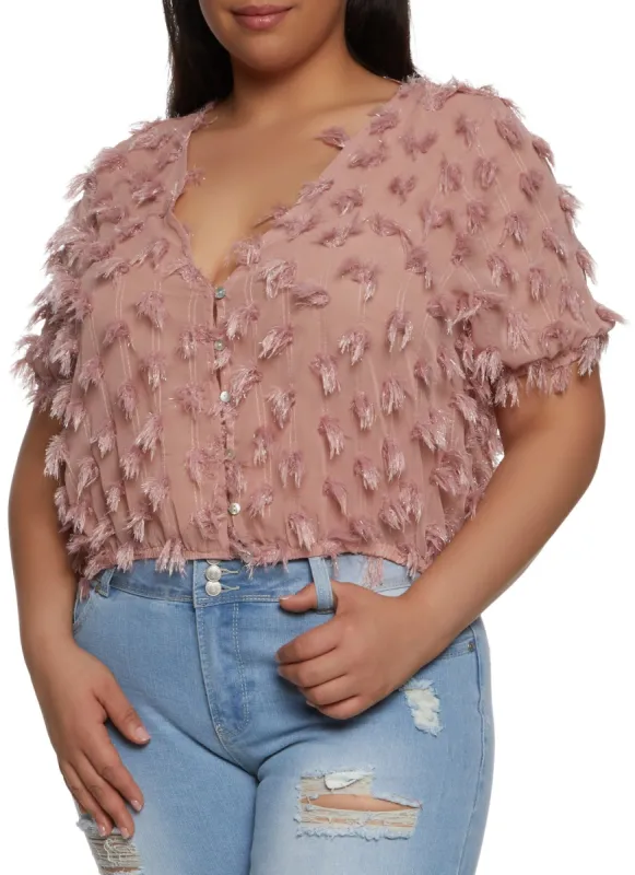 Plus Size Chiffon Fringe V Neck Blouse sold by Rainbow