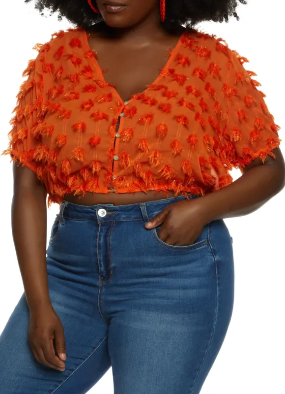 Plus Size Chiffon Fringe V Neck Blouse sold by Rainbow