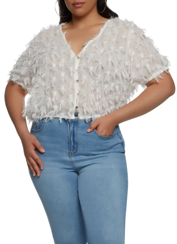 Plus Size Chiffon Fringe V Neck Blouse sold by Rainbow