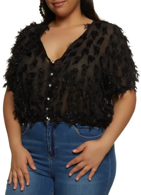 Plus Size Chiffon Fringe V Neck Blouse sold by Rainbow