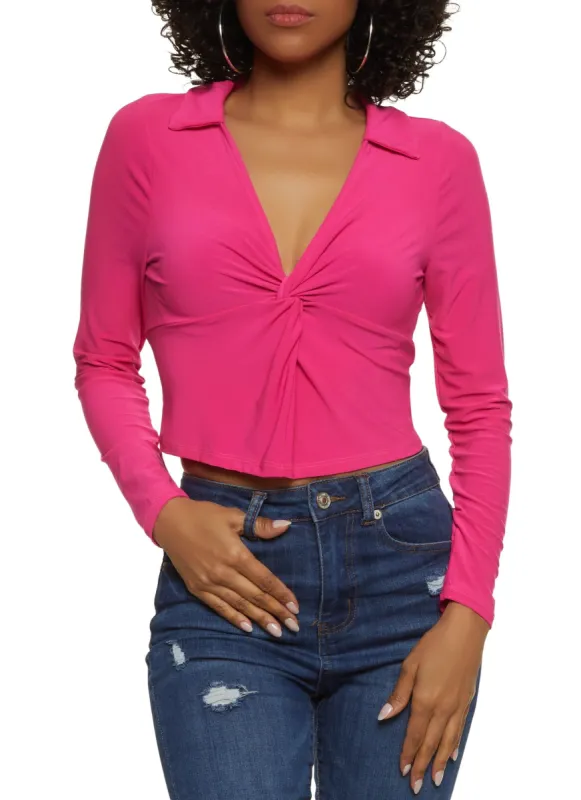 Collared Twist Crop Top sold by Rainbow