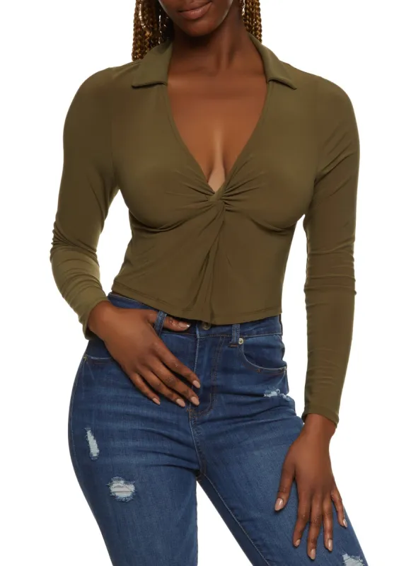Collared Twist Crop Top sold by Rainbow