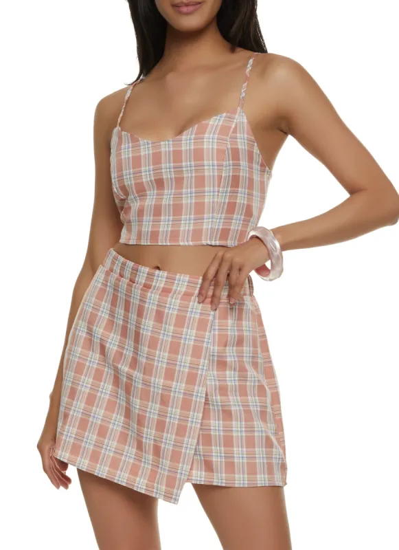 Plaid Lace Up Cami and Asymmetrical Skort Set sold by Rainbow