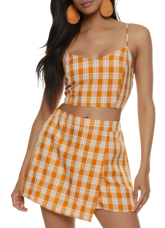 Plaid Lace Up Cami and Asymmetrical Skort Set sold by Rainbow