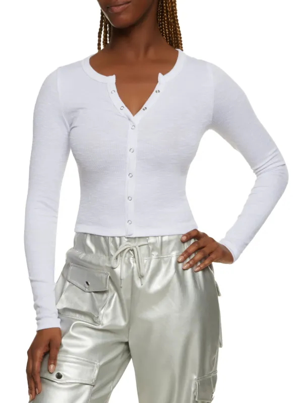 Snap Button Detail Long Sleeve Crop Top sold by Rainbow