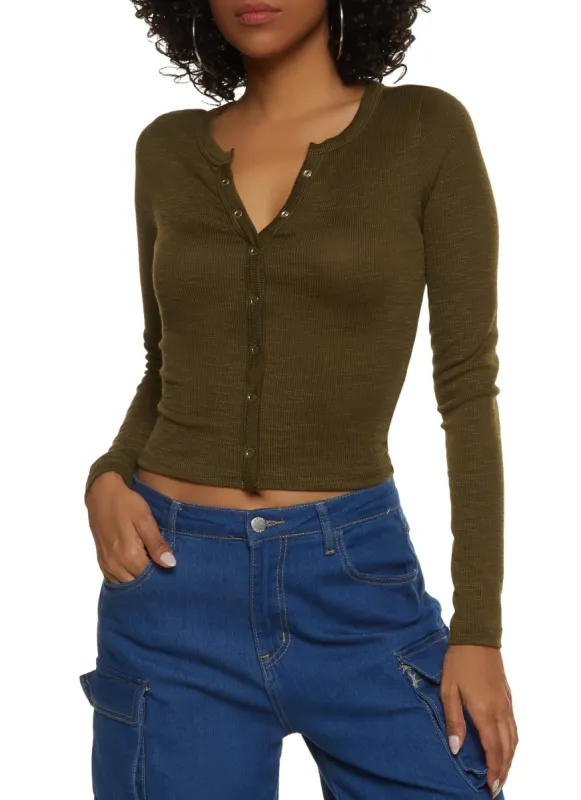 Snap Button Detail Long Sleeve Crop Top sold by Rainbow