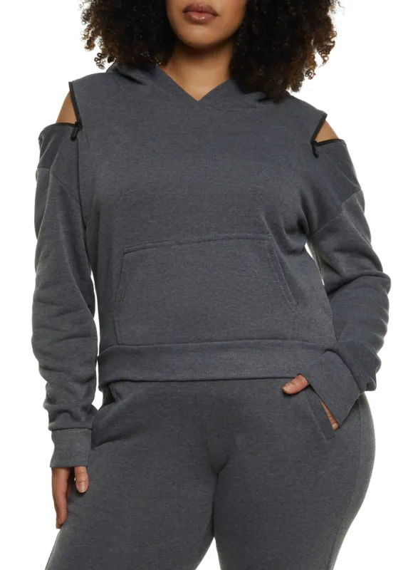 Plus Size Zipper Detail Pullover Hoodie sold by Rainbow