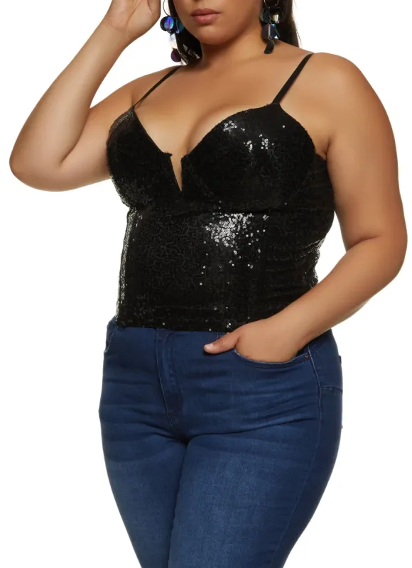 Plus Size Sequin Notch Neck Bustier Top sold by Rainbow