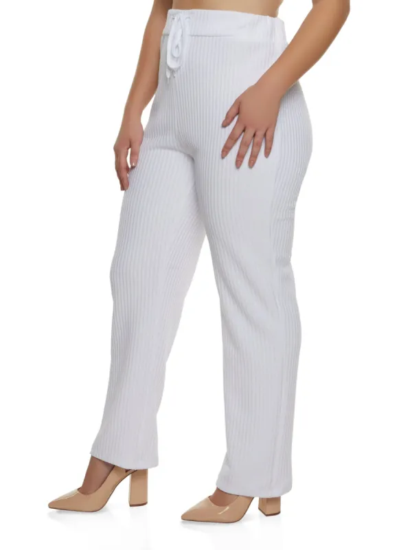 Plus Size Ribbed Drawstring Waist Pants sold by Rainbow